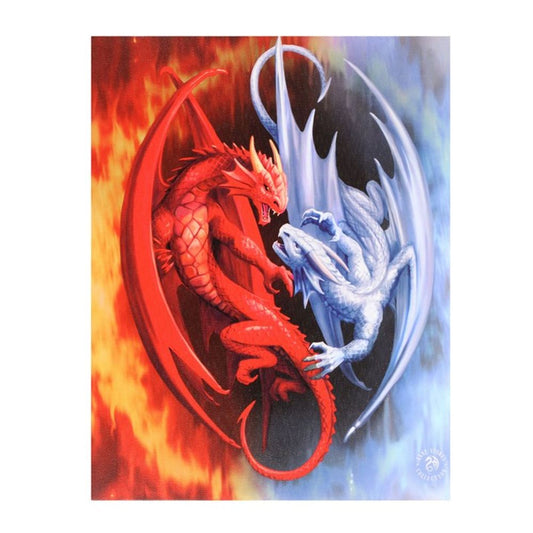 19x25cm Fire and Ice Dragon Canvas Plaque by Anne Stokes
