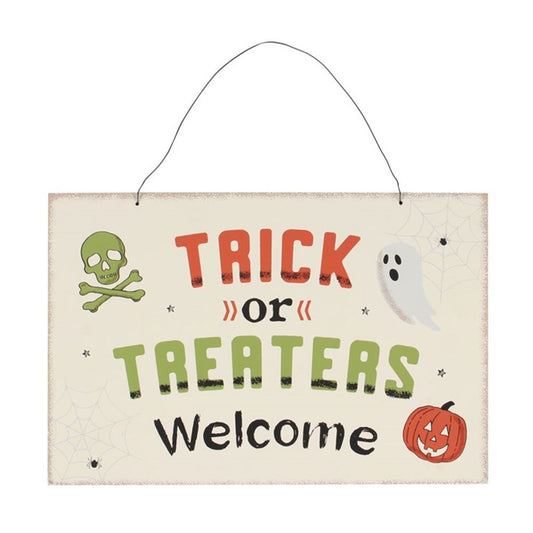 'Trick or Treaters Welcome' Wooden Hanging Halloween Sign