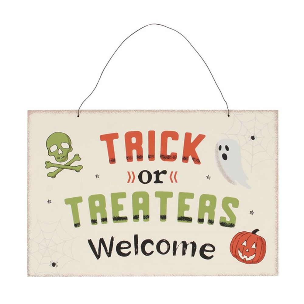 'Trick or Treaters Welcome' Wooden Hanging Halloween Sign