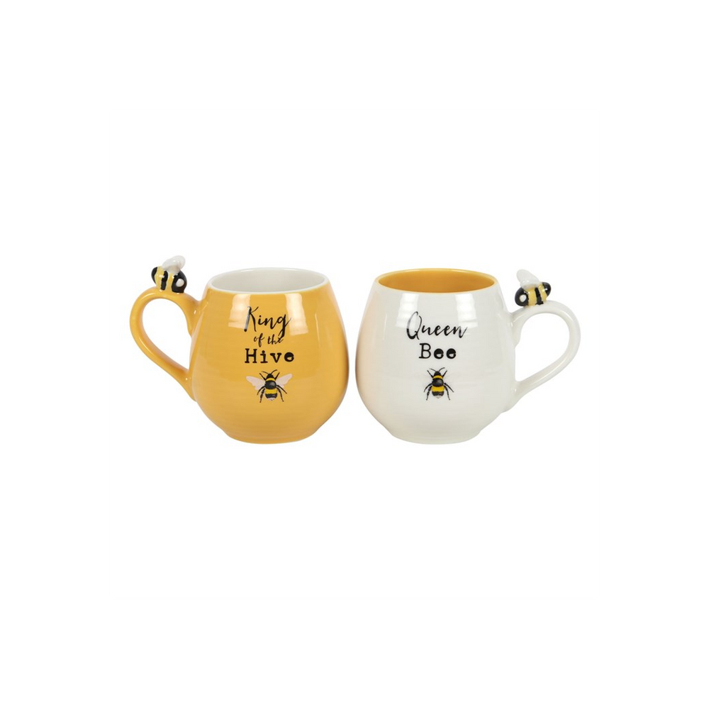 Bee Happy King and Queen Couples Mug Set
