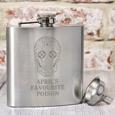 Personalised Sugar Skull Hip Flask - perfect for Halloween