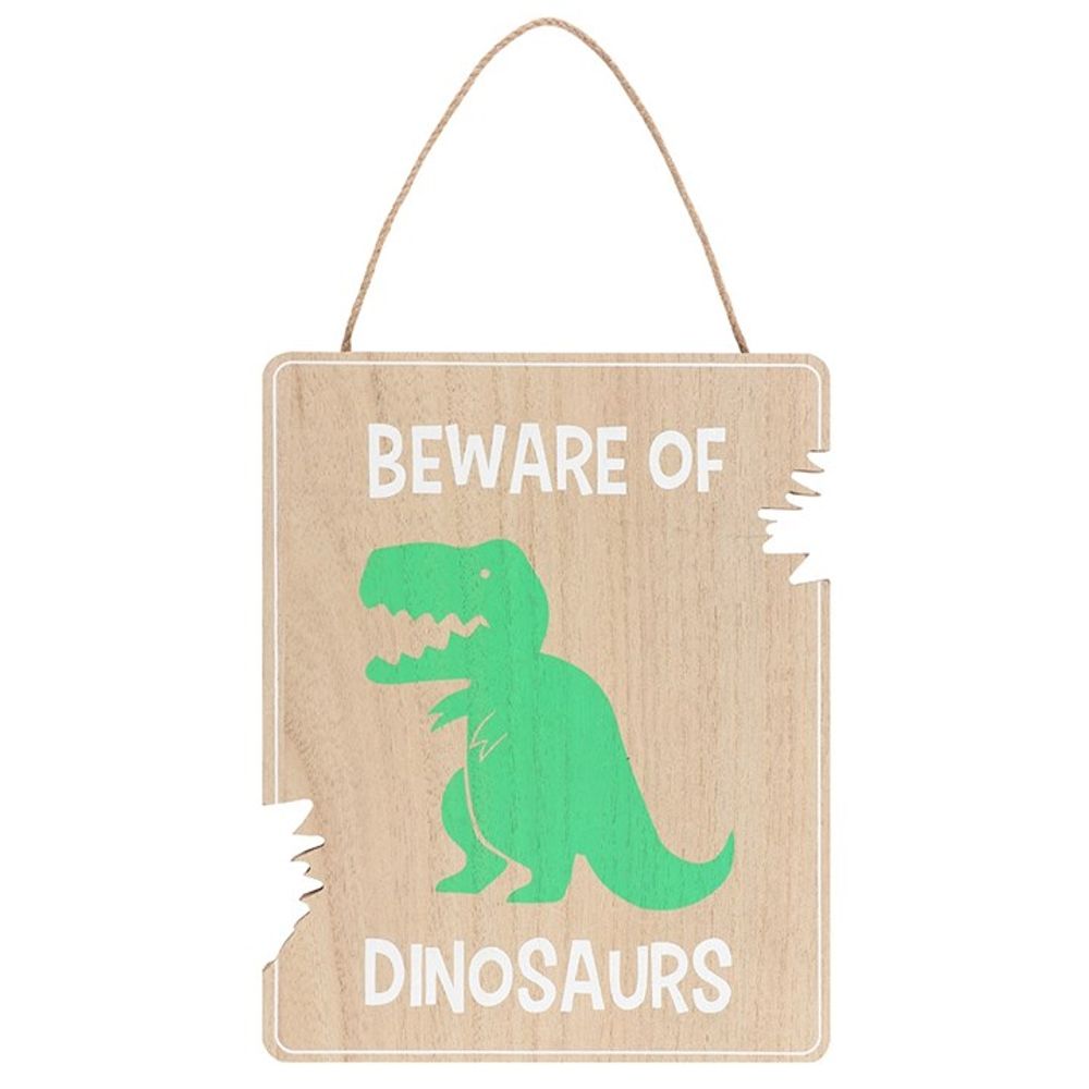 'Beware of Dinosaurs' Wooden Hanging Sign
