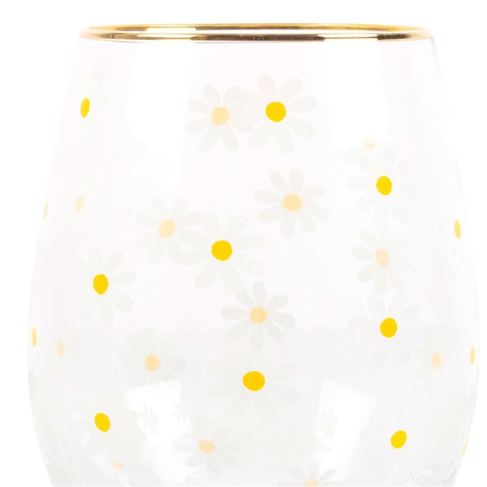 Daisy Print Stemless Wine Glass