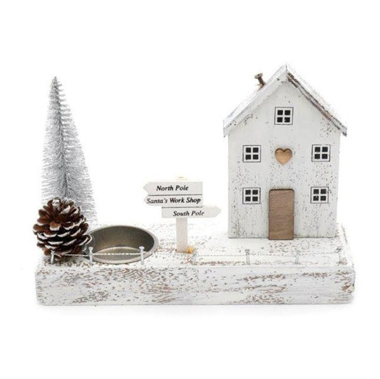 18cm Silver Christmas House Tealight Holder