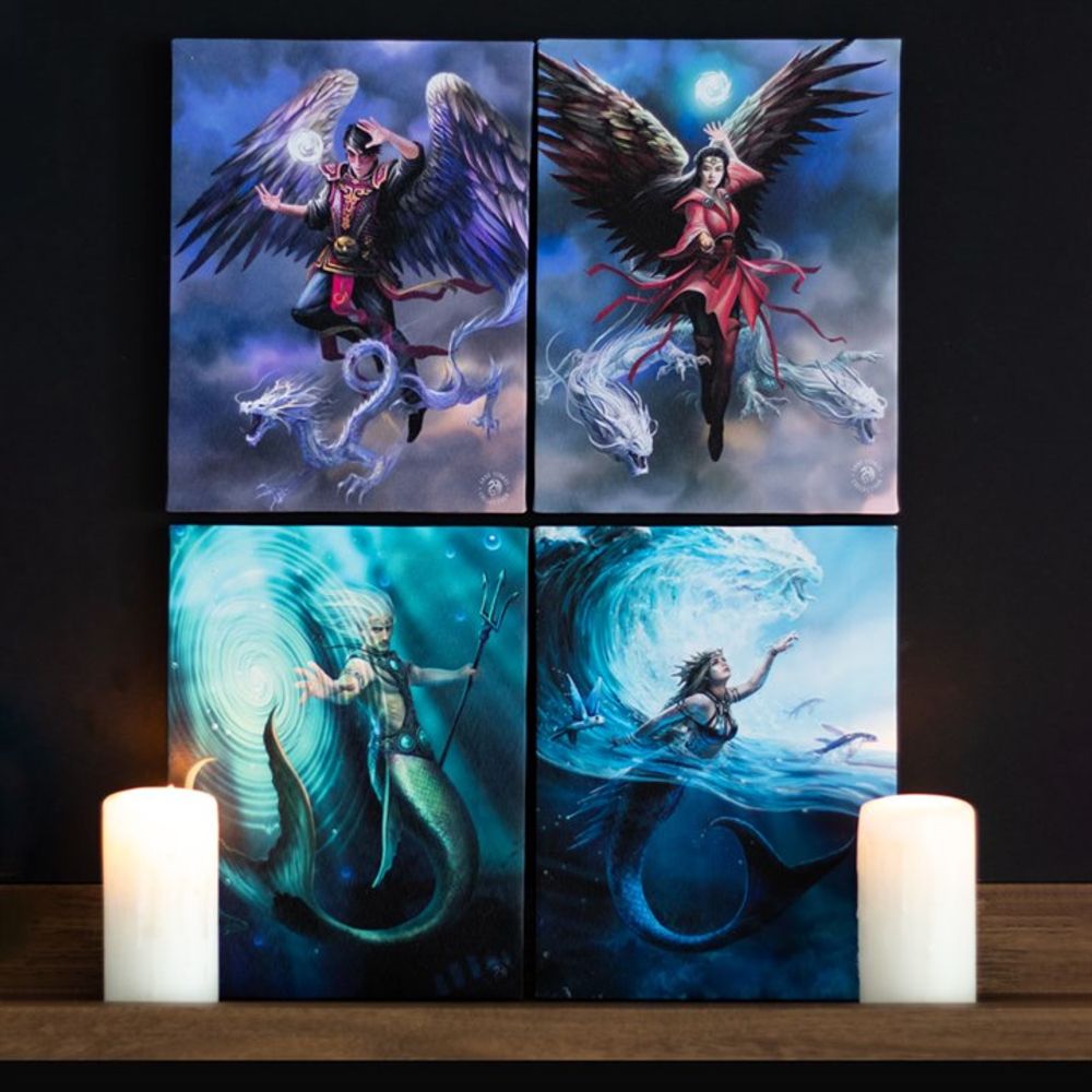 19x25cm Air Element Wizard (with dragon) Canvas Plaque by Anne Stokes