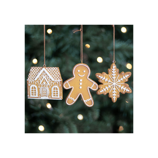 Set of 3 Hanging Gingerbread Christmas Tree Decorations
