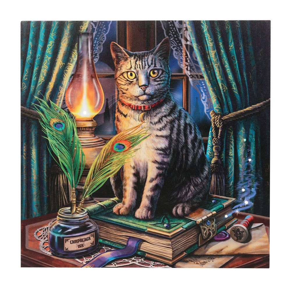 30x30cm 'Book of Shadows' (Cat) Light Up Canvas Plaque by Lisa Parker