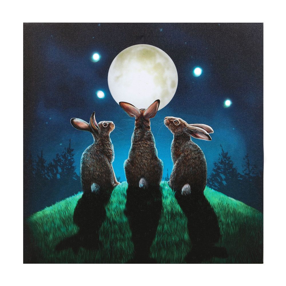 30x30cm 'Moon Shadows' (Hares) Light Up Canvas Plaque by Lisa Parker