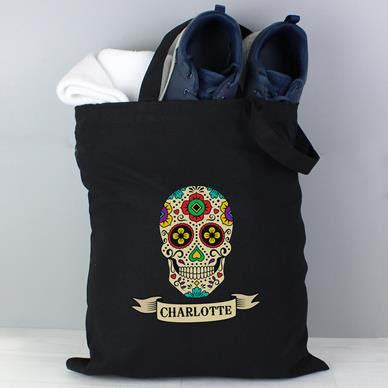 Personalised Sugar Skull Black Cotton Bag - perfect for Halloween