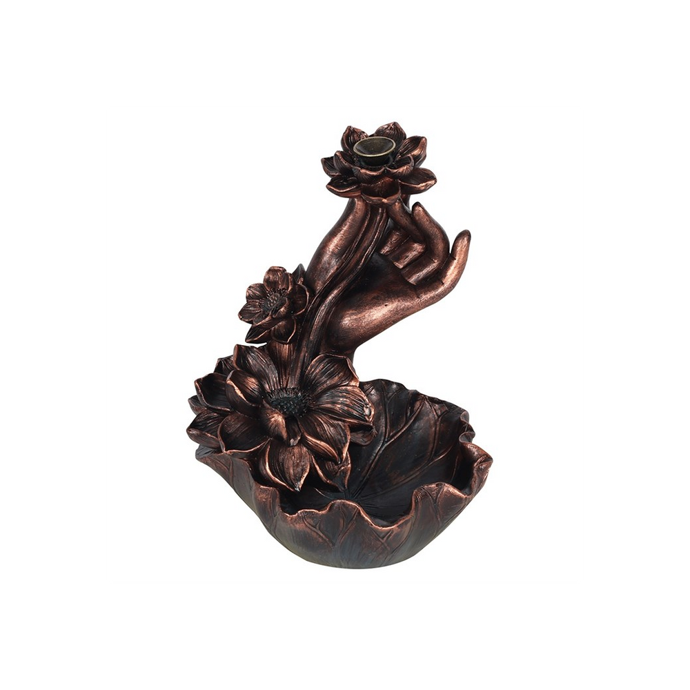 Bronze Effect Hand with Flower Backflow Incense Burner