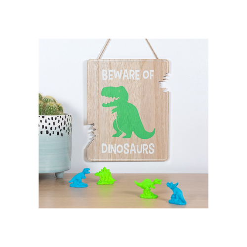 'Beware of Dinosaurs' Wooden Hanging Sign