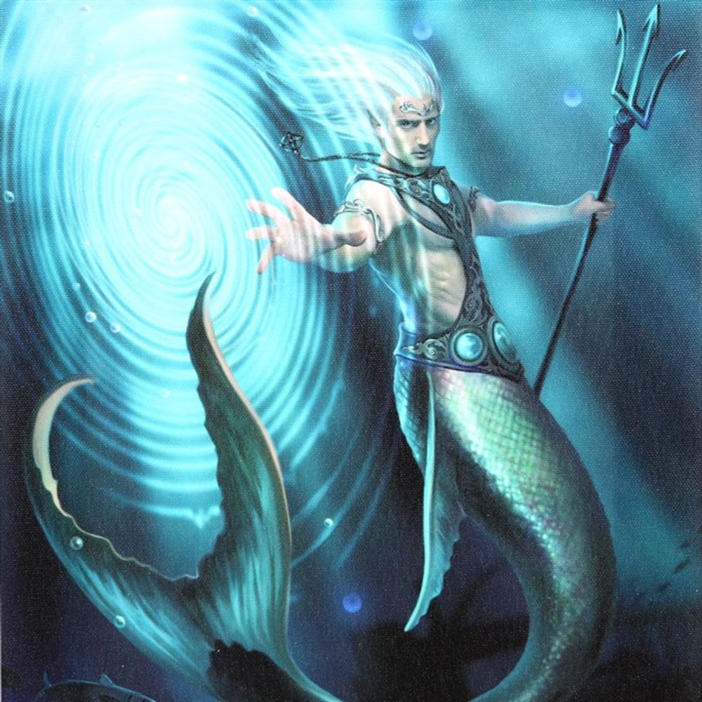 19x25cm Water Element Wizard (Mermaid/Merman) Canvas Plaque by Anne Stokes