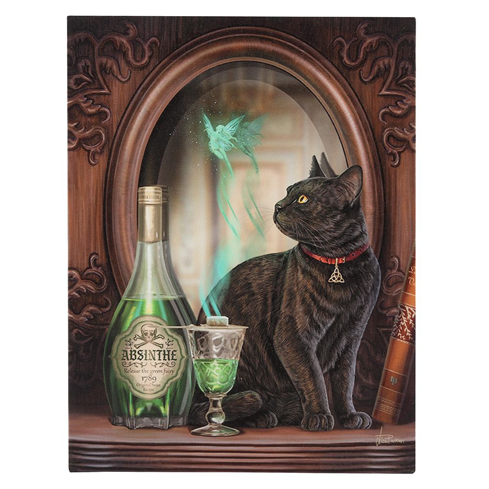 19x25cm Absinthe (Cat with Fairy) Canvas Plaque by Lisa Parker
