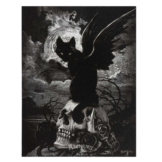 19x25cm Nine Lives of Poe (Cat/Bat) Canvas Plaque by Alchemy