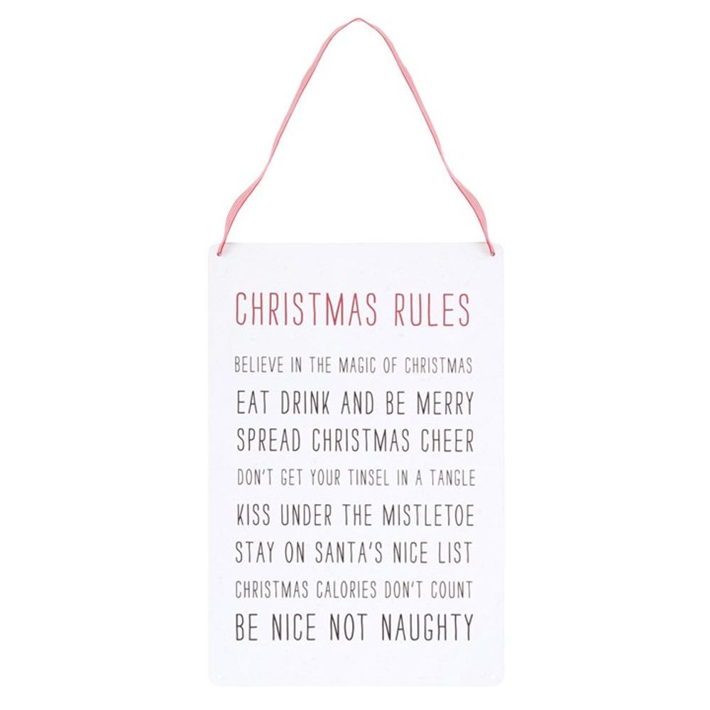 Christmas Rules Metal Hanging Sign (30cm)
