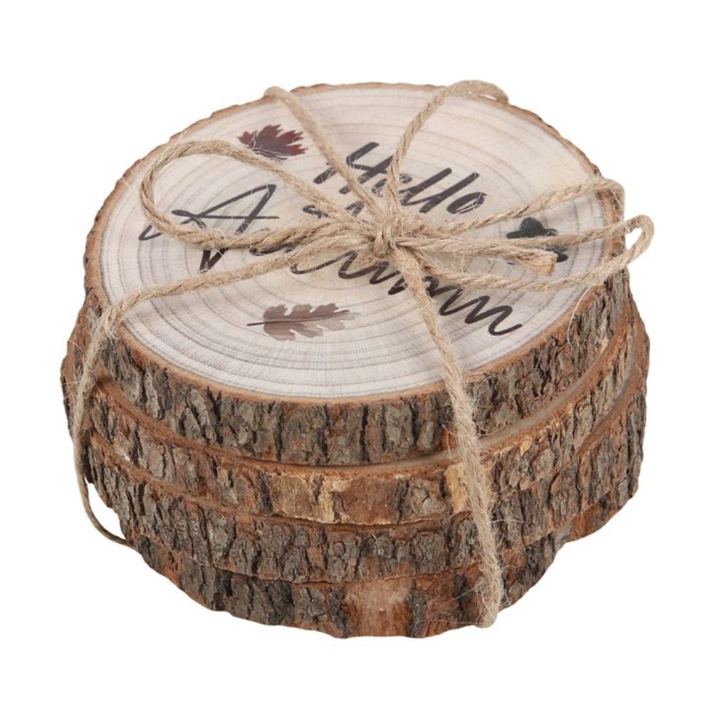 'Hello Autumn' Wood Slice Coaster Set