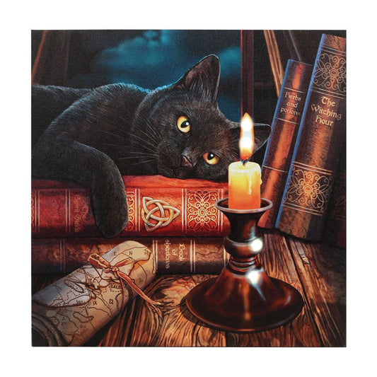 30x30cm 'The Witching Hour' (Cat) Light Up Canvas Plaque by Lisa Parker