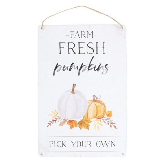30cm 'Farm Fresh Pumpkins' Metal Hanging Sign