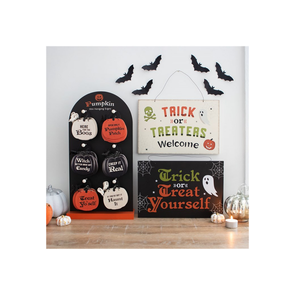 Wooden 'Trick or Treat Yourself' Halloween Hanging Sign