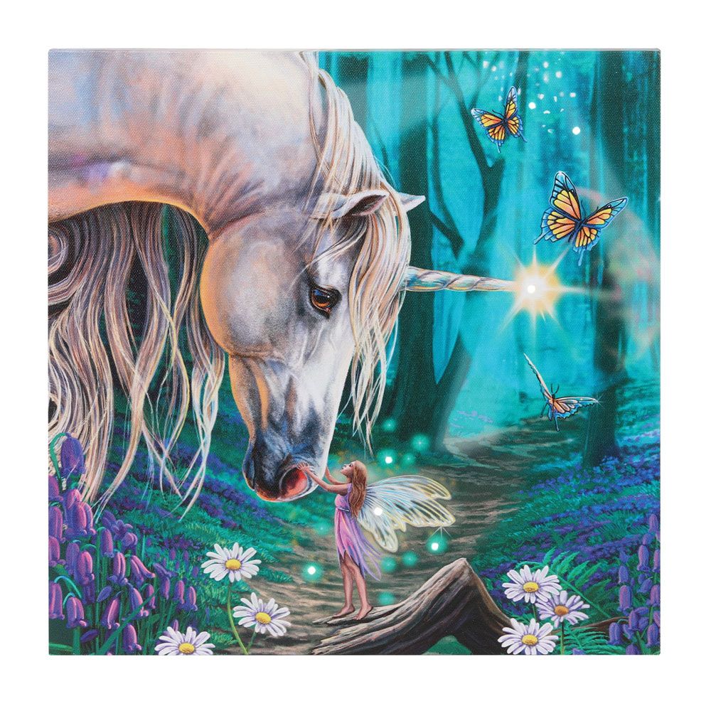 30x30cm 'Fairy Whispers' (Unicorn and Fairy) Light Up Canvas Plaque by Lisa Parker