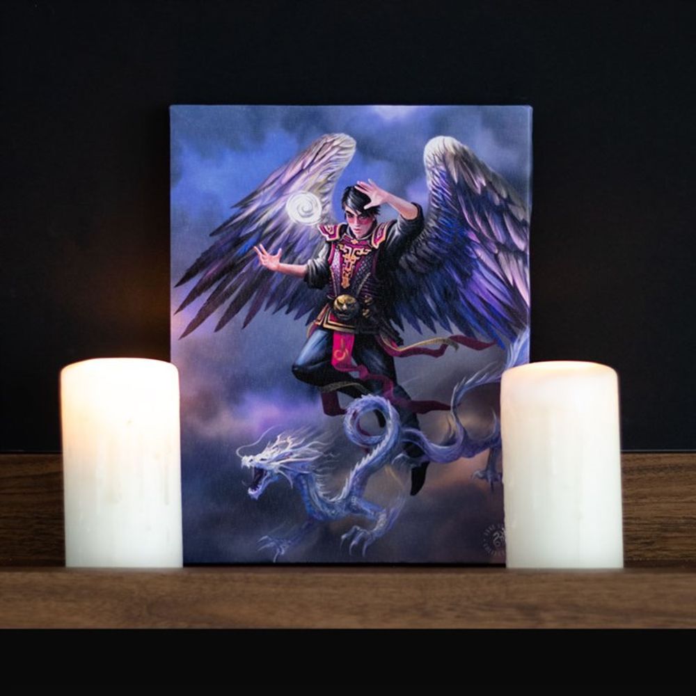 19x25cm Air Element Wizard (with dragon) Canvas Plaque by Anne Stokes