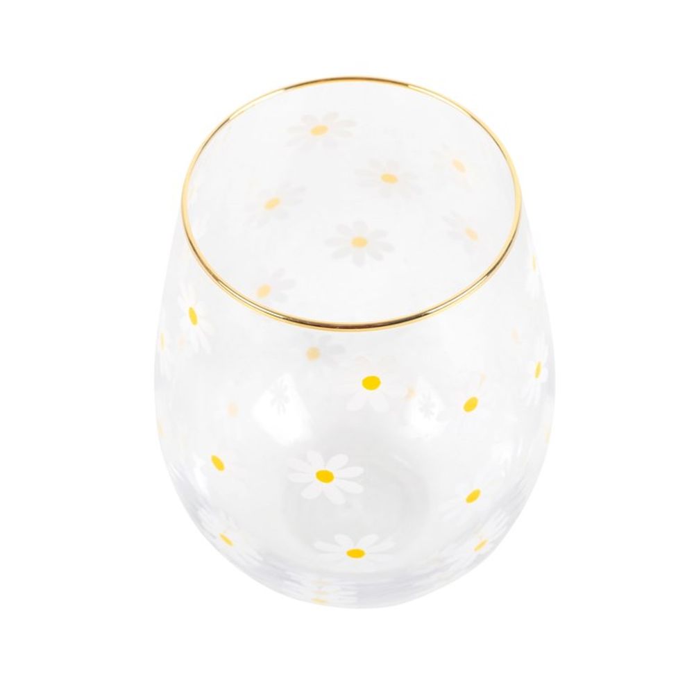 Daisy Print Stemless Wine Glass