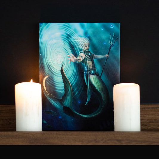 19x25cm Water Element Wizard (Mermaid/Merman) Canvas Plaque by Anne Stokes