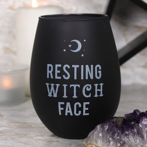 'Resting Witch Face' Black Stemless Wine Glass - Perfect for Halloween