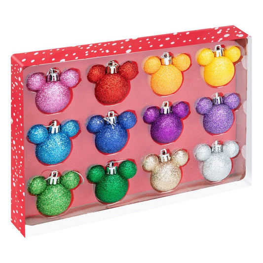 Set of 12 Glitter Disney Mickey & Minnie Mouse Head Christmas Baubles